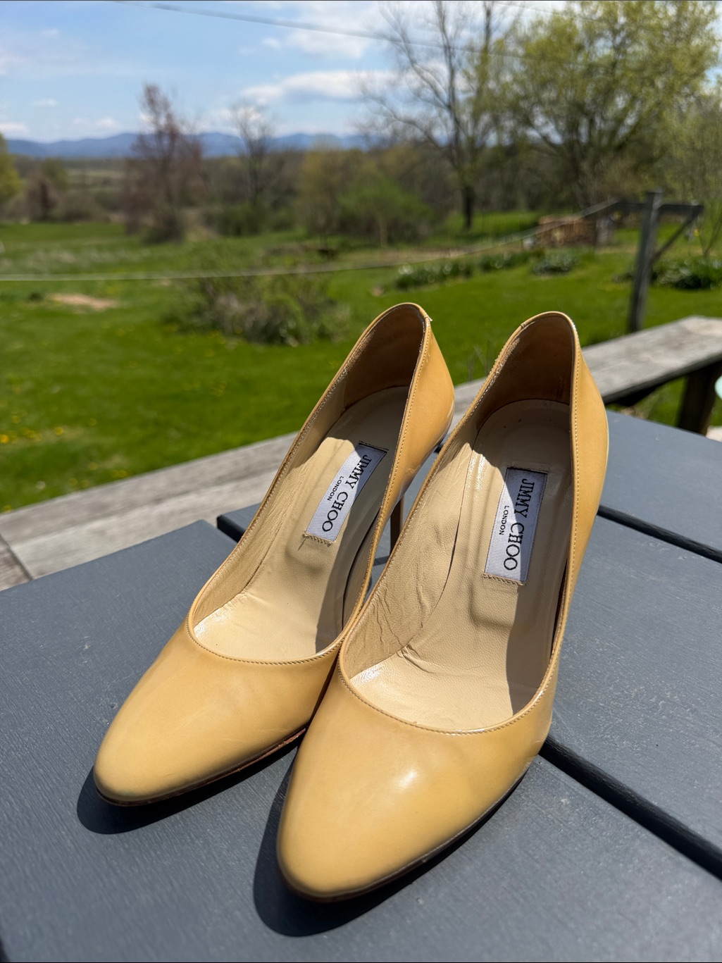 Jimmy Choo Tan Leather Pointed-Toe Pumps Size 38/7.5